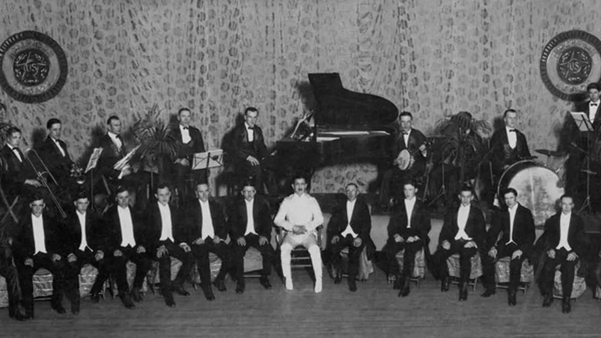 Historic photo: orchestra on the O. J. Work Auditorium stage